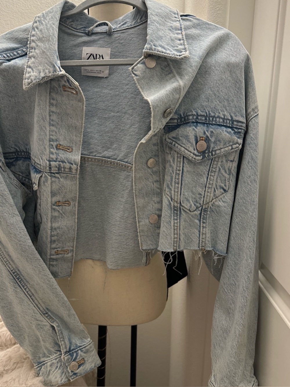 ZARA Light Blue Denim Top with Label Detail